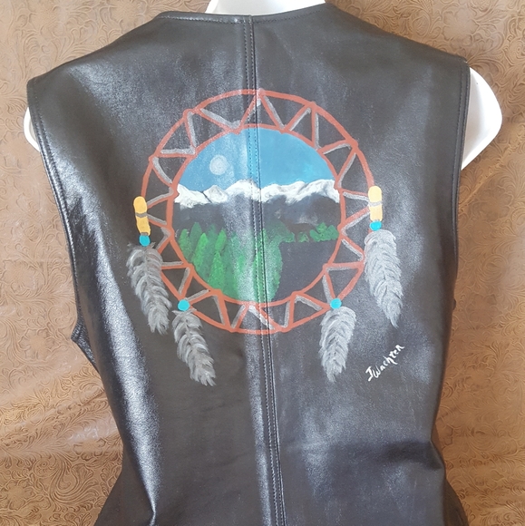Hand painted leather vest - Picture 2 of 7